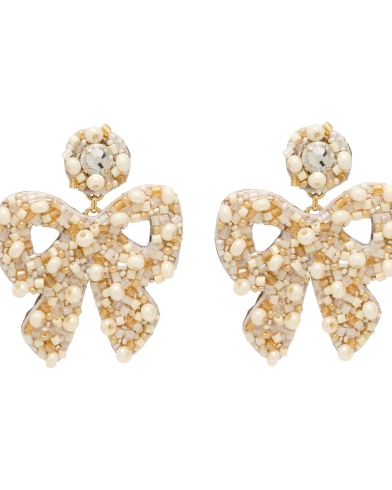 Front of a size one-size-fits-all Lorraine Bow Earrings in WHITE by Mignonne Gavigan. | dia_product_style_image_id:320123